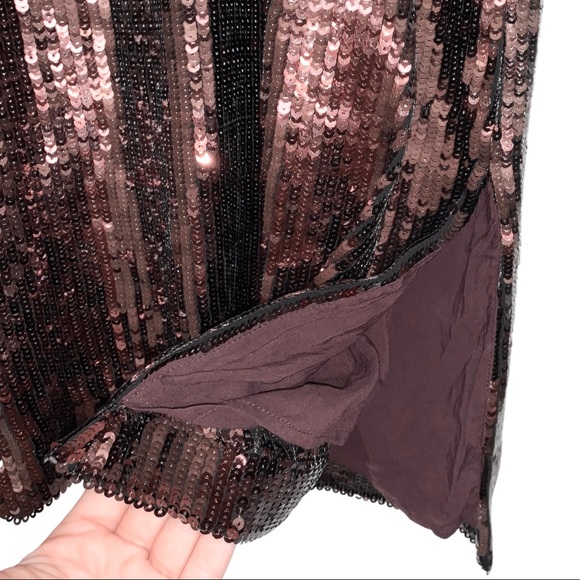 Anthropologie Maeve Kara Sequin Embellished Side Slit Mini Dress Bronze Brown 3X - Picture 7 of 16